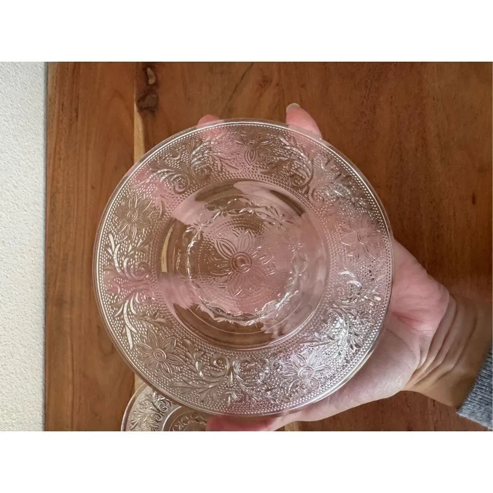 Floral clear glass vintage plates fish dessert set of 2 luncheon brunch Victoria